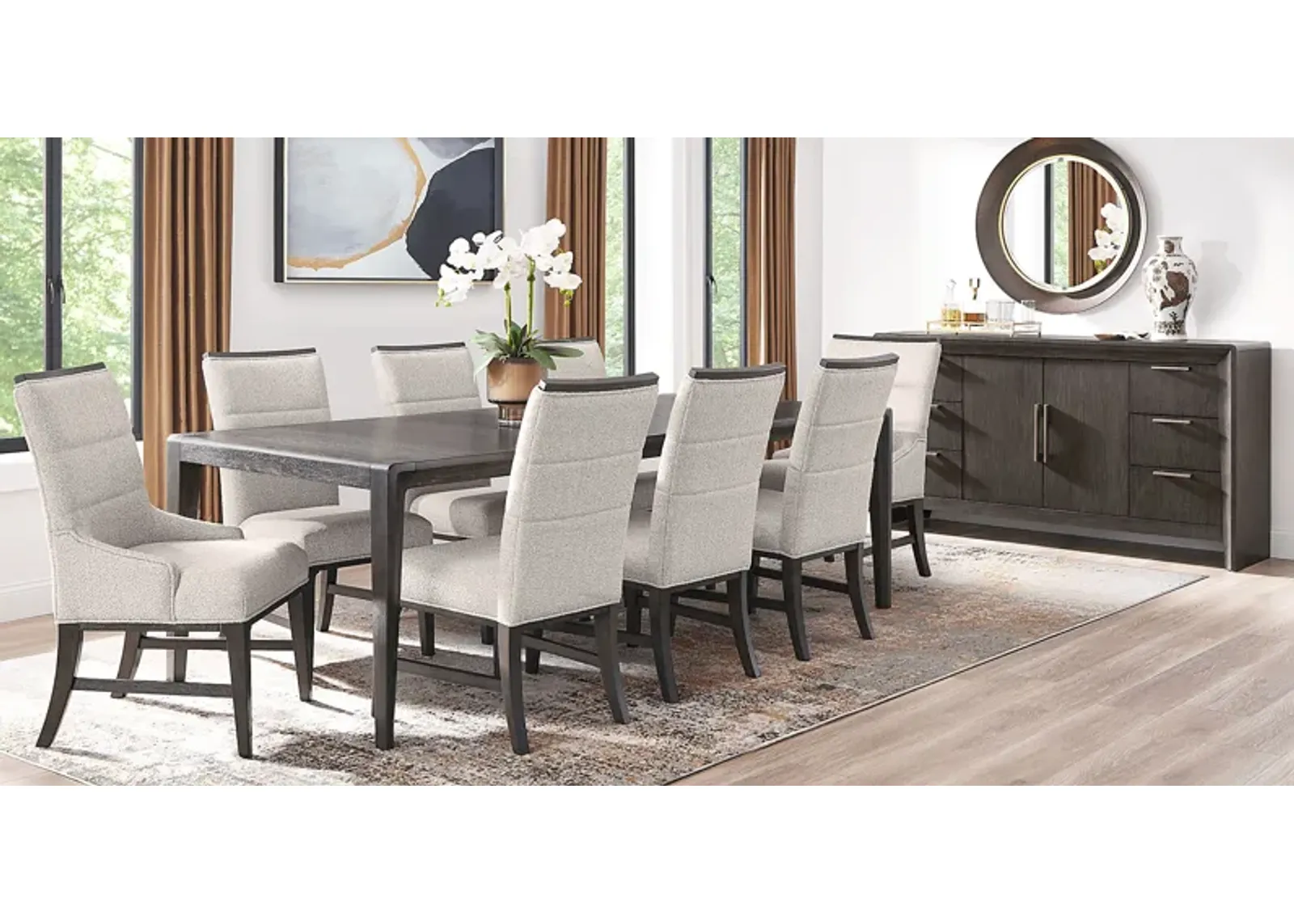 Fairfax Gray 5 Pc Dining Room with Upholstered Arm Chairs