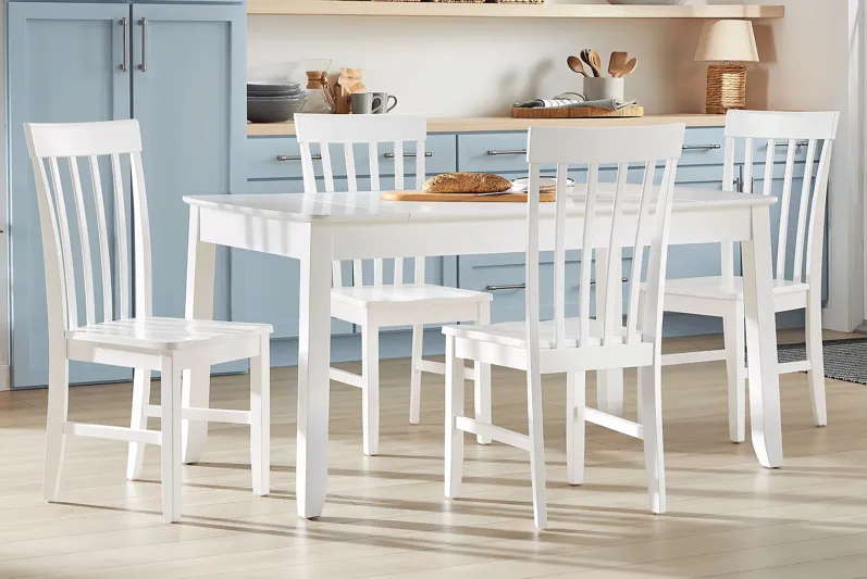 Concord White 5 Pc Storage Dining Room with White Slat Back Chairs
