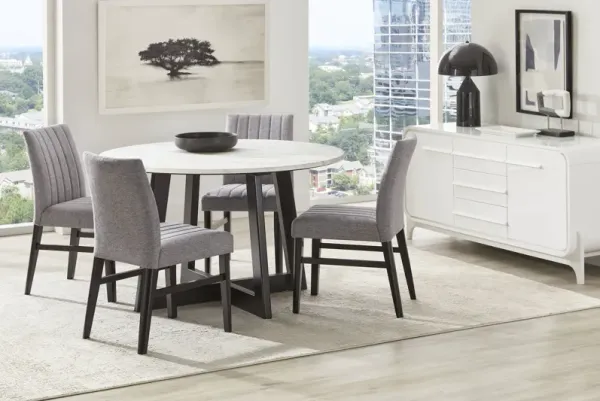Jarvis White 5 Pc Round Dining Room with Gray Side Chairs