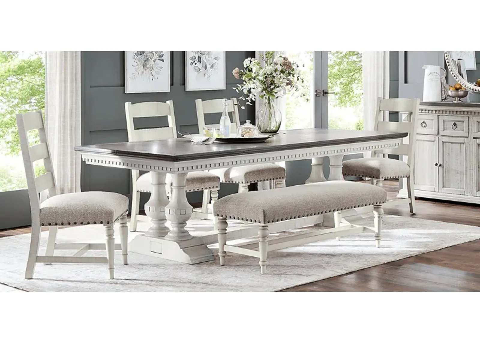 Crestwell Manor White 6 Pc 85 in. Dining Room