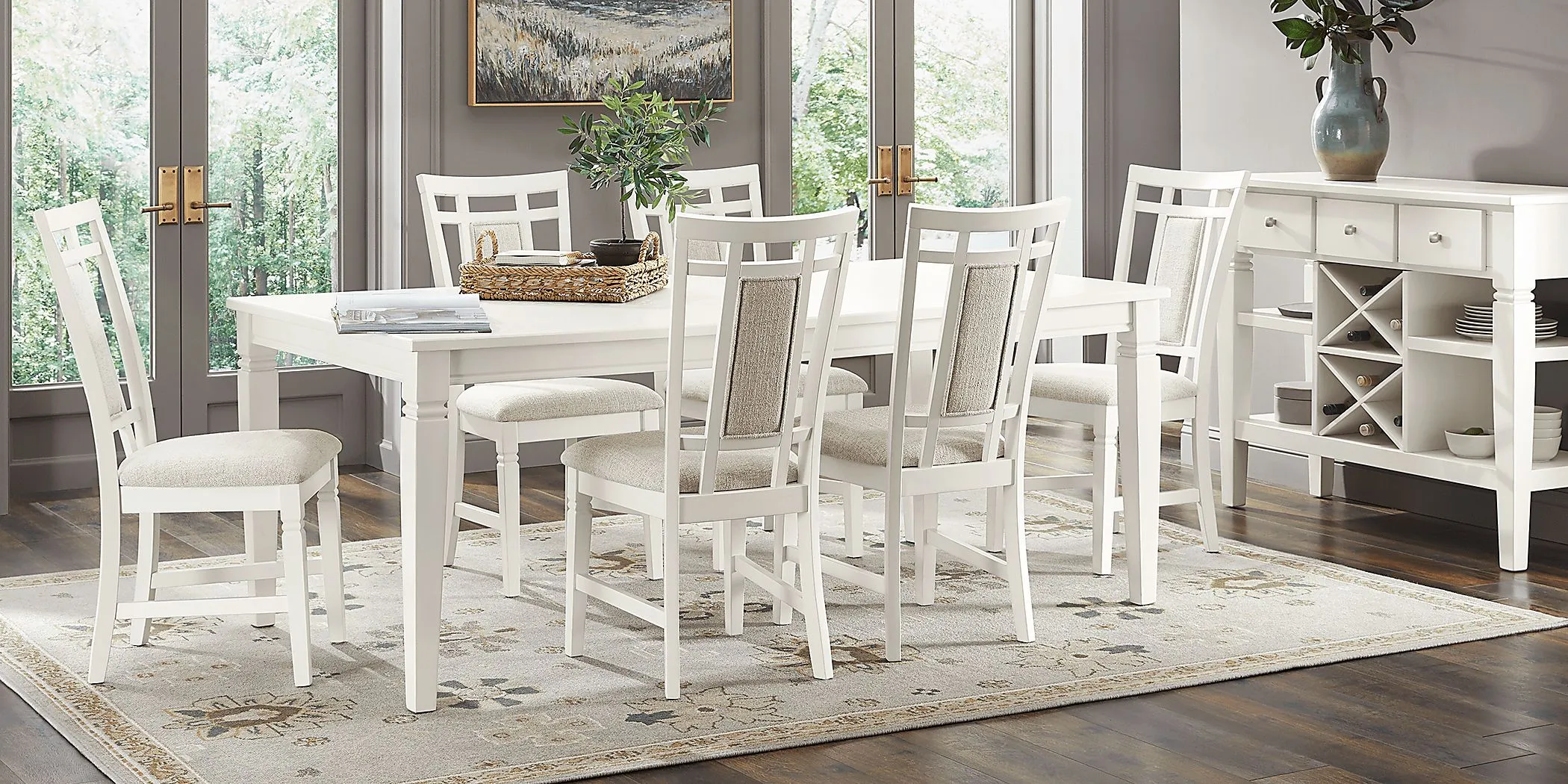 Winslow White 5 Pc Rectangle Dining Room with Upholstered Chairs