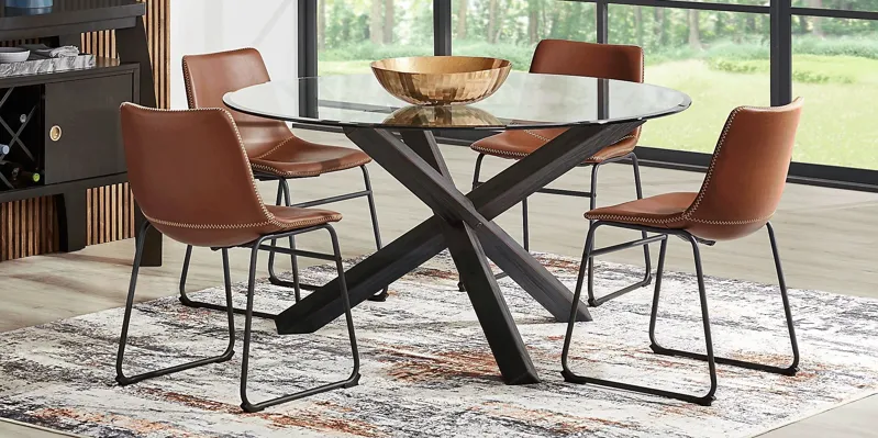 Hollybrooke Black 5 Pc Round Dining Room with Brown Chairs