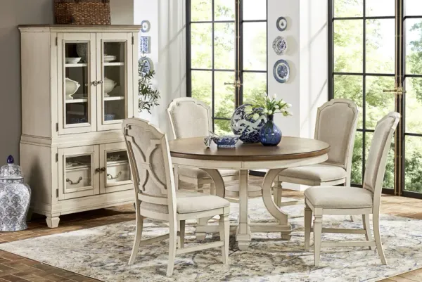 Provence Brown 5 Pc Round Dining Room with Upholstered Chairs