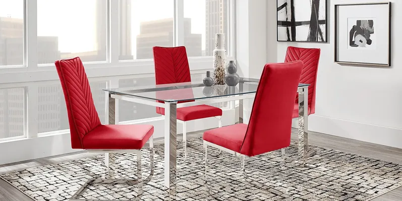 Bay City Silver 5 Pc Dining Room with Red Chairs