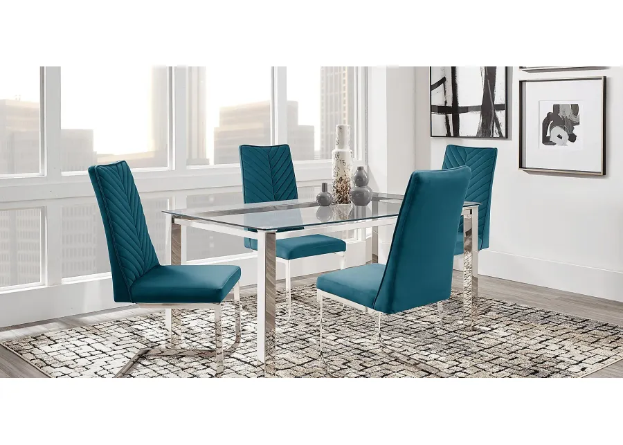 Bay City Silver 5 Pc Dining Room with Blue Chairs