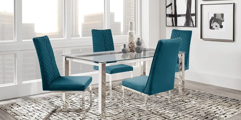 Bay City Silver 5 Pc Dining Room with Blue Chairs