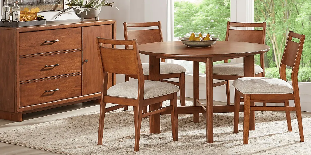 Surrey Ellis Brown 5 Pc Round Dining Room with Panel Back Chairs