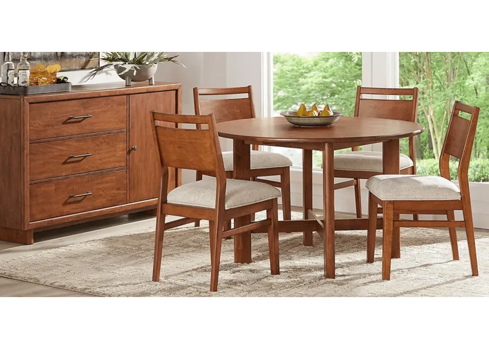 Surrey Ellis Brown 5 Pc Round Dining Room with Panel Back Chairs