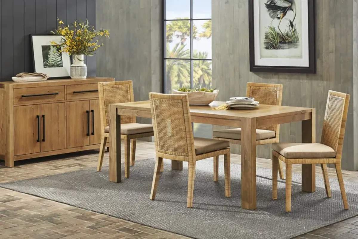 Ithaca Natural 5 Pc Dining Room with Rattan Side Chairs