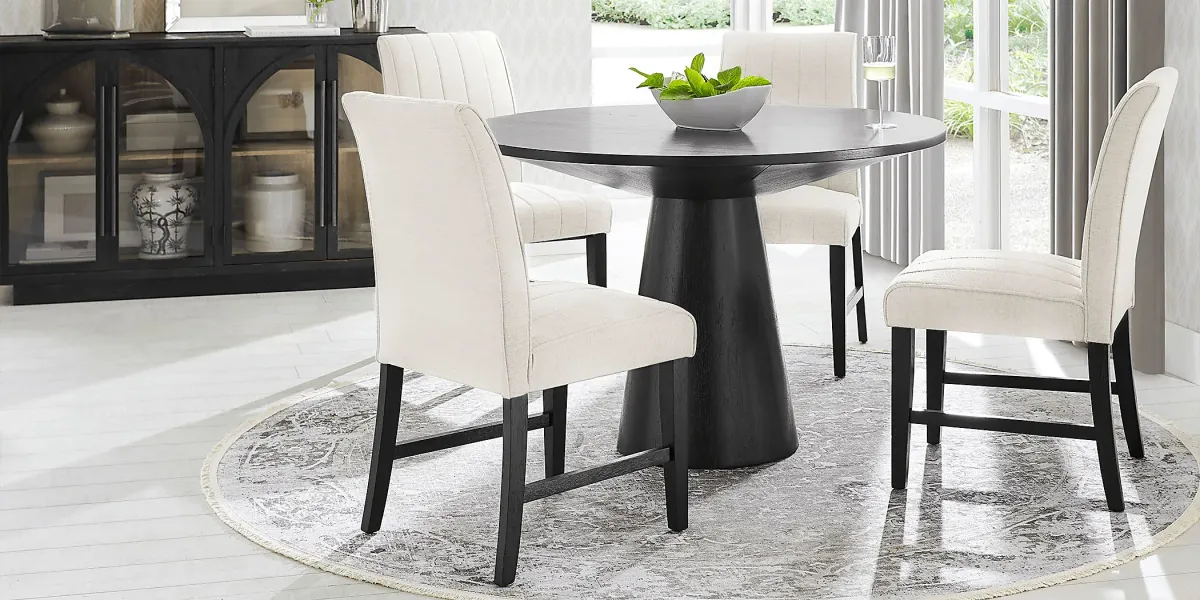 Kendall Black 5 Pc 48"" Round Dining Room with White Side Chairs