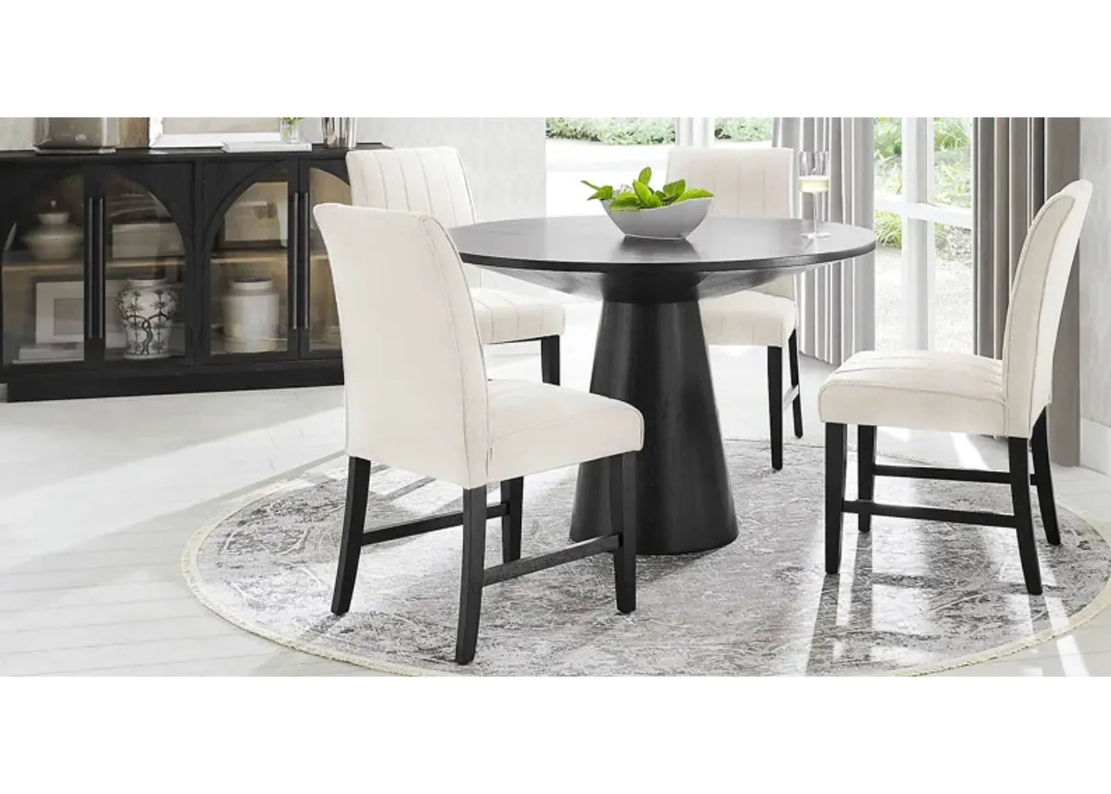 Kendall Black 5 Pc 48"" Round Dining Room with White Side Chairs