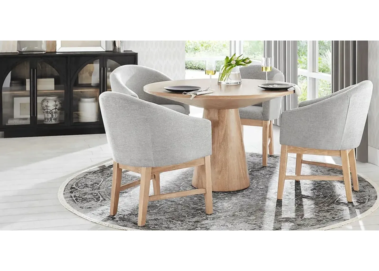 Kendall Natural 5 Pc 48"" Round Dining Room with Gray Arm Chairs