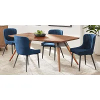 Bergen Boulevard Walnut 5 Pc Dining Room with Navy Chairs