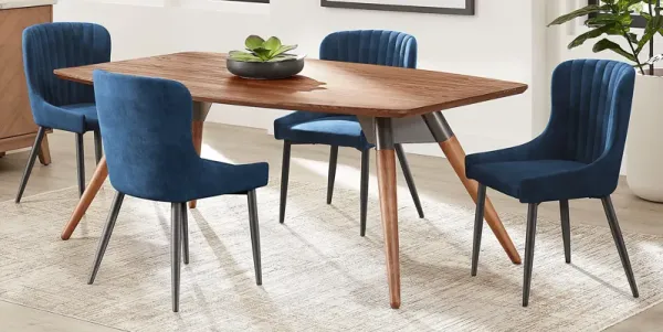 Bergen Boulevard Walnut 5 Pc Dining Room with Navy Chairs