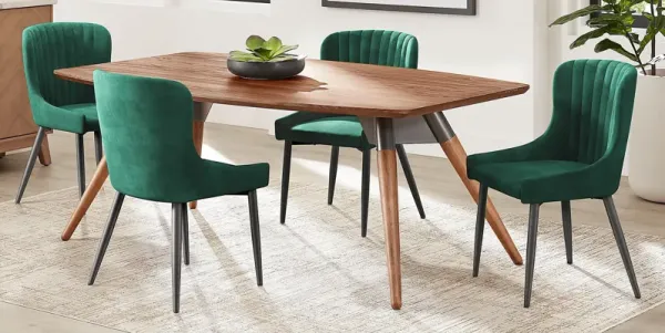 Bergen Boulevard Walnut 5 Pc Dining Room with Emerald Chairs
