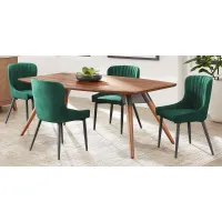 Bergen Boulevard Walnut 5 Pc Dining Room with Emerald Chairs