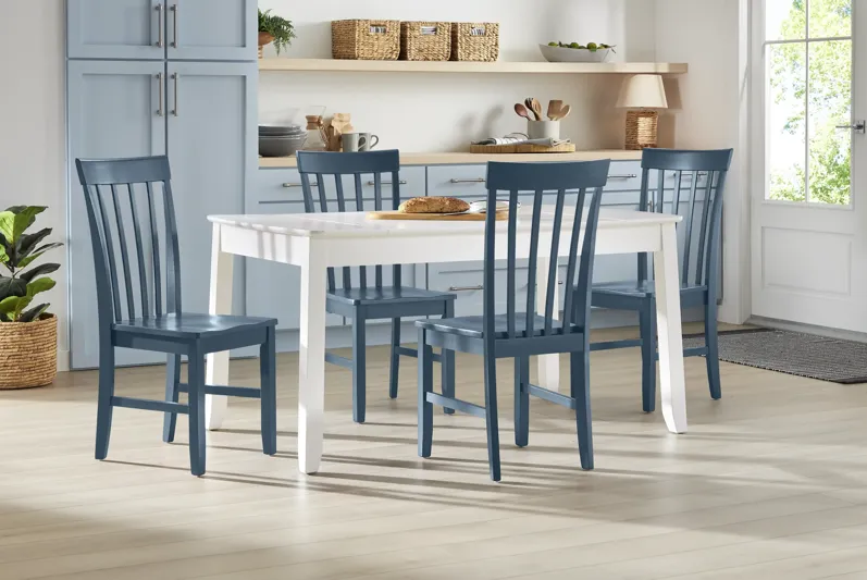 Concord White 5 Pc Storage Dining Room with Blue Slat Back Chairs