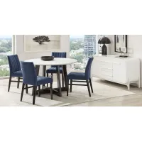 Jarvis White 5 Pc Round Dining Room with Blue Side Chairs
