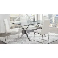 Wyndhall Chrome 5 Pc Rectangle Dining Room with Off-White Chairs
