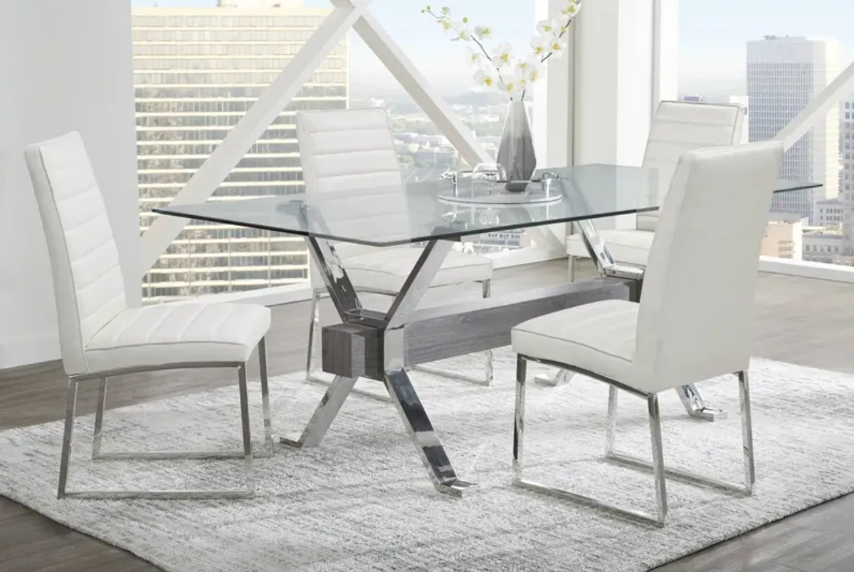 Wyndhall Chrome 5 Pc Rectangle Dining Room with Gray Chairs