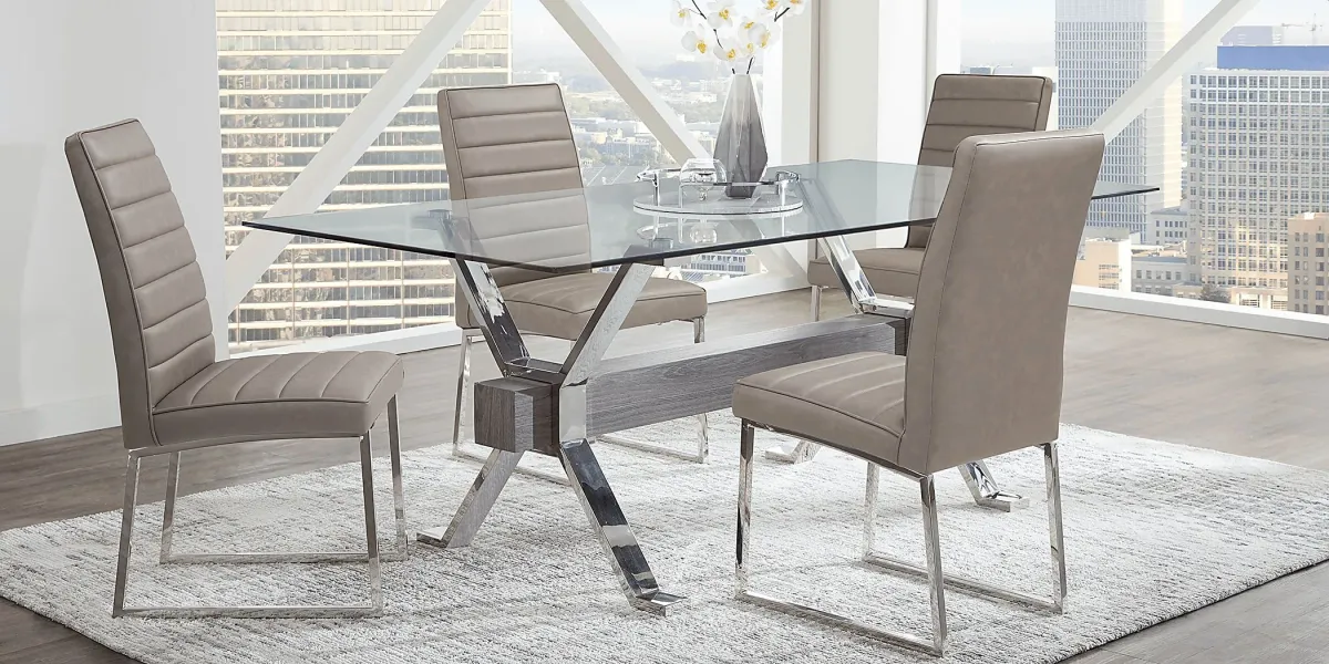 Wyndhall Chrome 5 Pc Rectangle Dining Room with Gray Chairs