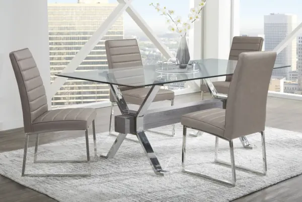 Wyndhall Chrome 5 Pc Rectangle Dining Room with Gray Chairs
