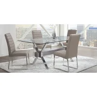 Wyndhall Chrome 5 Pc Rectangle Dining Room with Gray Chairs