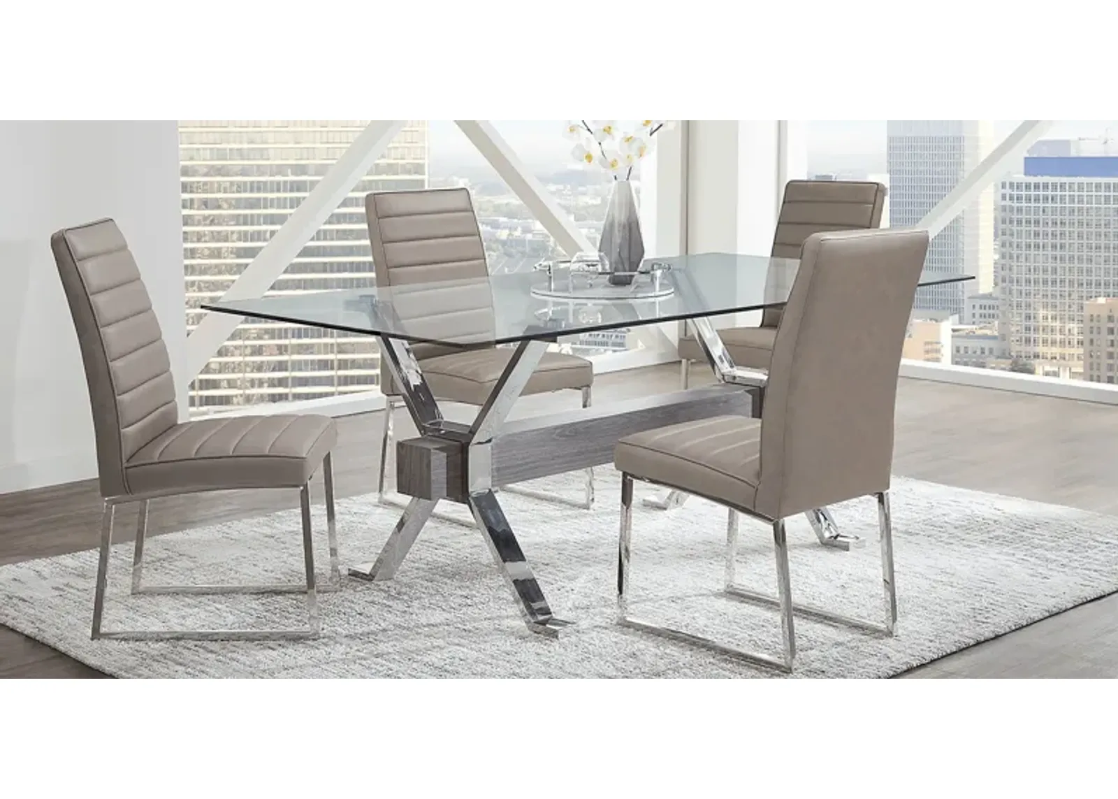 Wyndhall Chrome 5 Pc Rectangle Dining Room with Gray Chairs