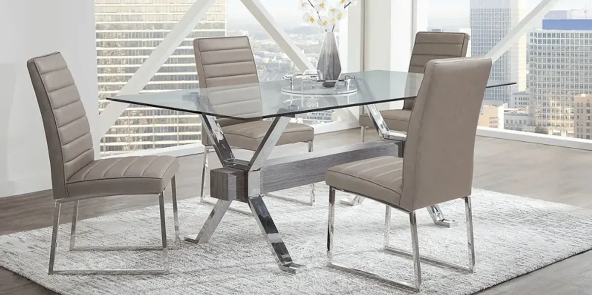 Wyndhall Chrome 5 Pc Rectangle Dining Room with Gray Chairs