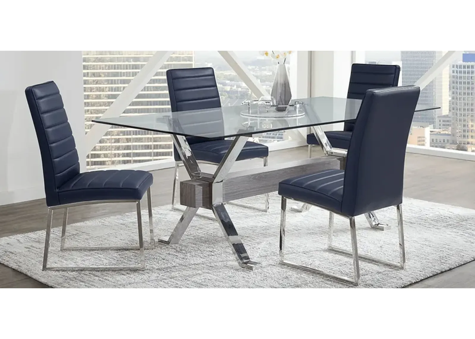 Wyndhall Chrome 5 Pc Rectangle Dining Room with Midnight Chairs