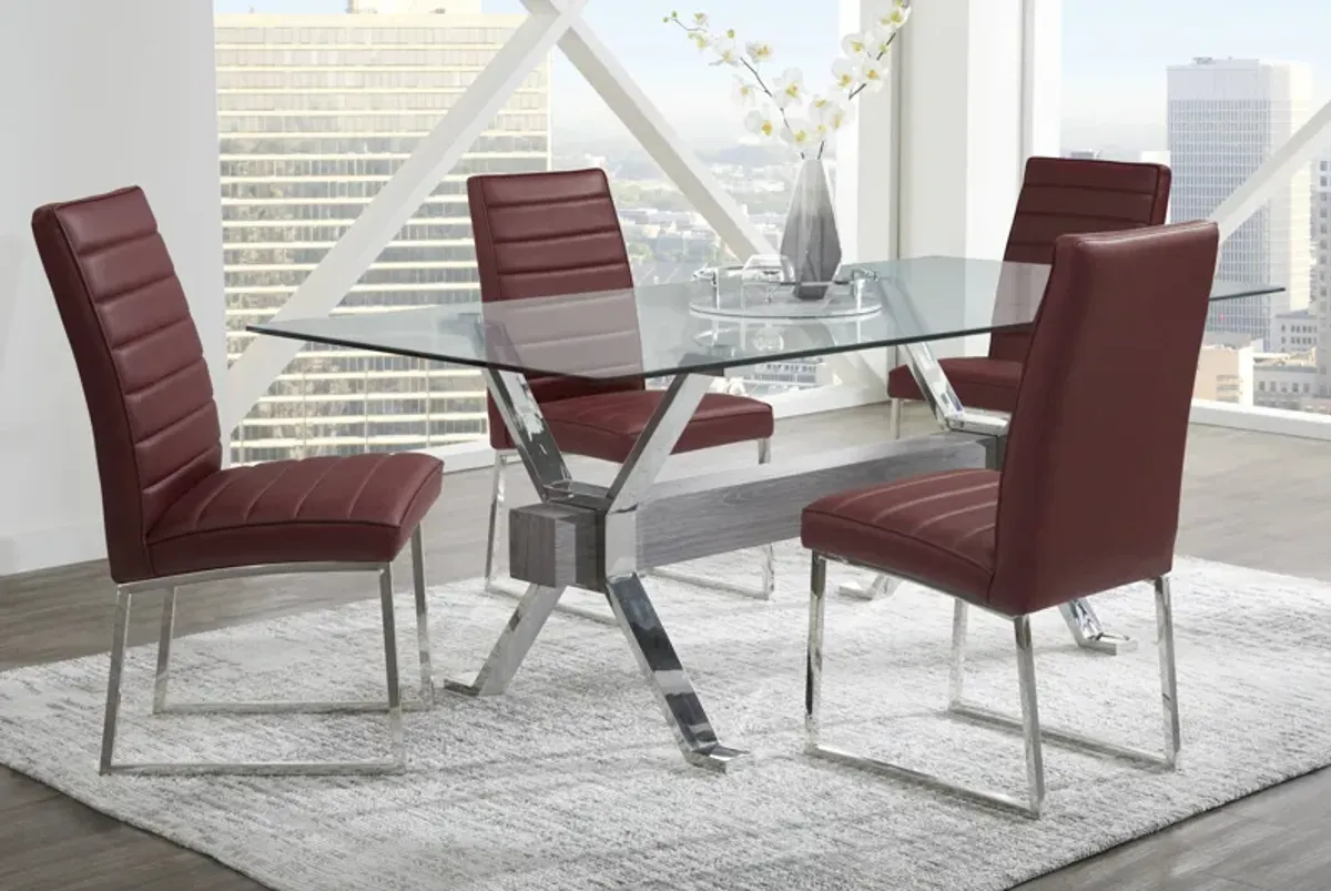 Wyndhall Chrome 5 Pc Rectangle Dining Room with Bordeaux Chairs