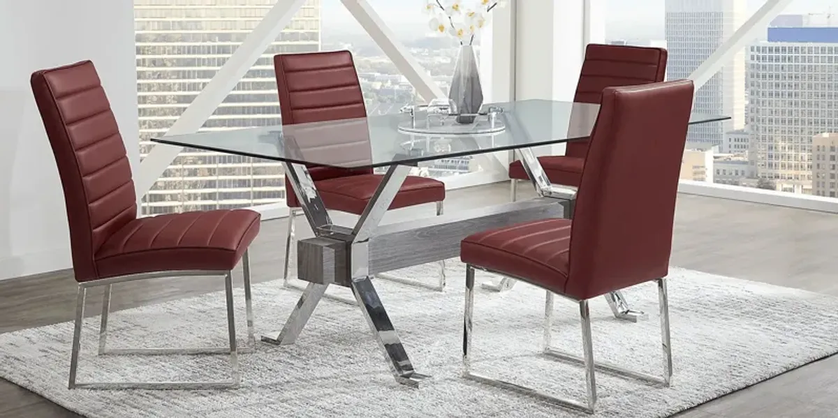 Wyndhall Chrome 5 Pc Rectangle Dining Room with Bordeaux Chairs