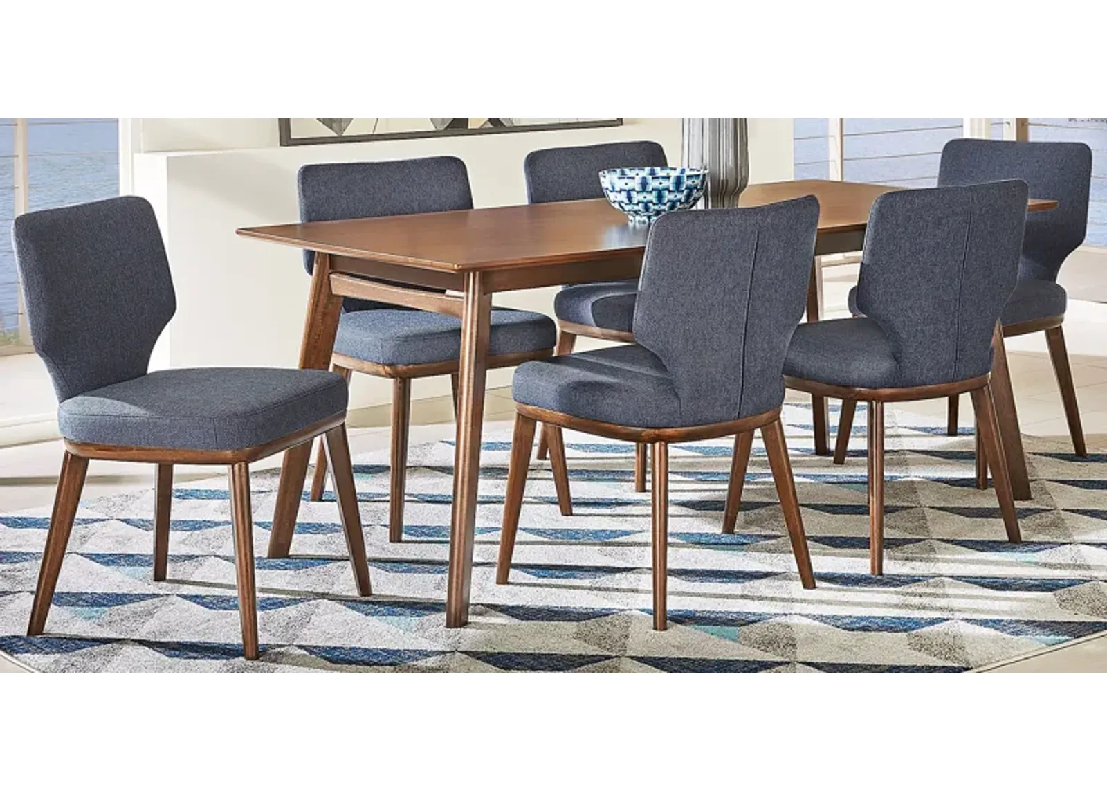 Genaro Brown 5 Pc Dining Room with Blue Chairs