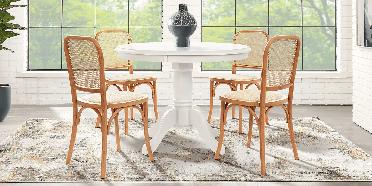 Brynwood White 5 Pc Round Dining Set with Beige Side Chairs