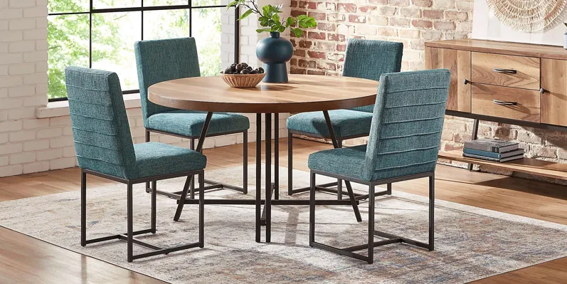 Loft Side Brown 5 Pc Round Dining Room with Teal Chairs
