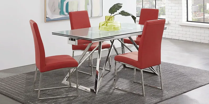 Zenica Silver 5 Pc Rectangle Dining Room with Jules Cinnabar Side Chairs