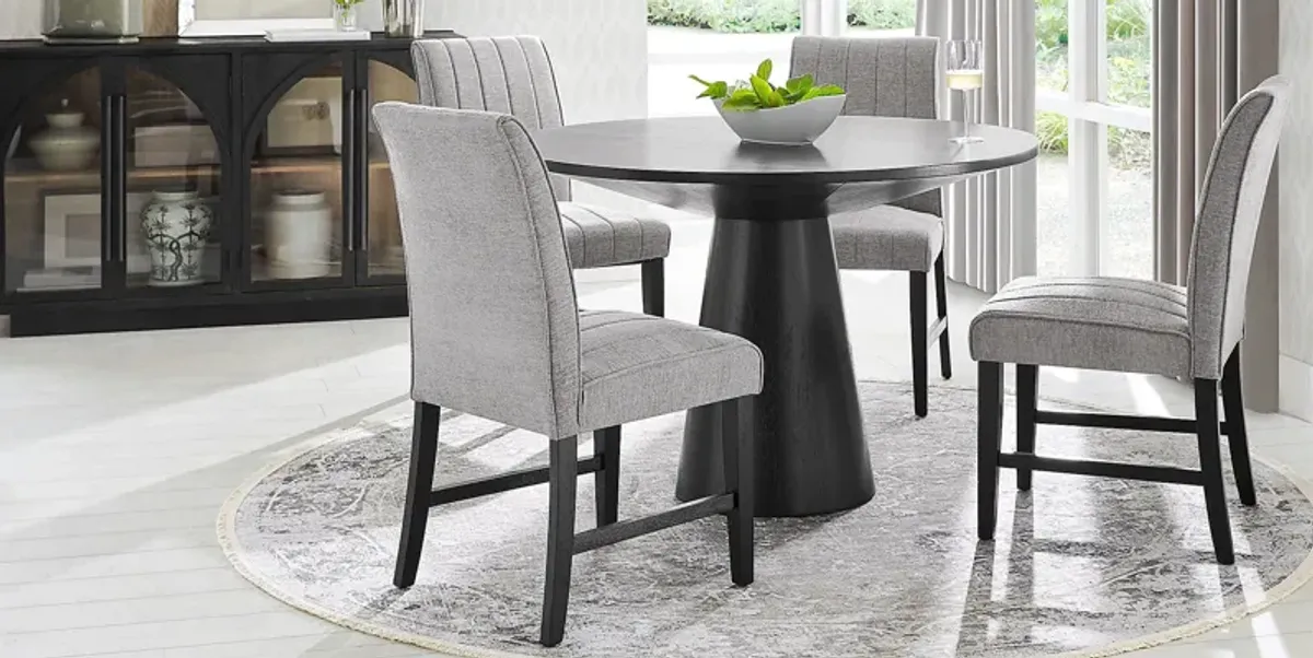 Kendall Black 5 Pc 48" Round Dining Room with Gray Side Chairs