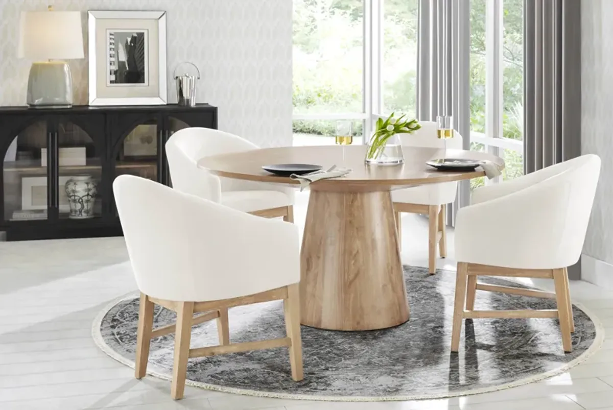 Kendall Natural 5 Pc 59" Round Dining Room with White Arm Chairs
