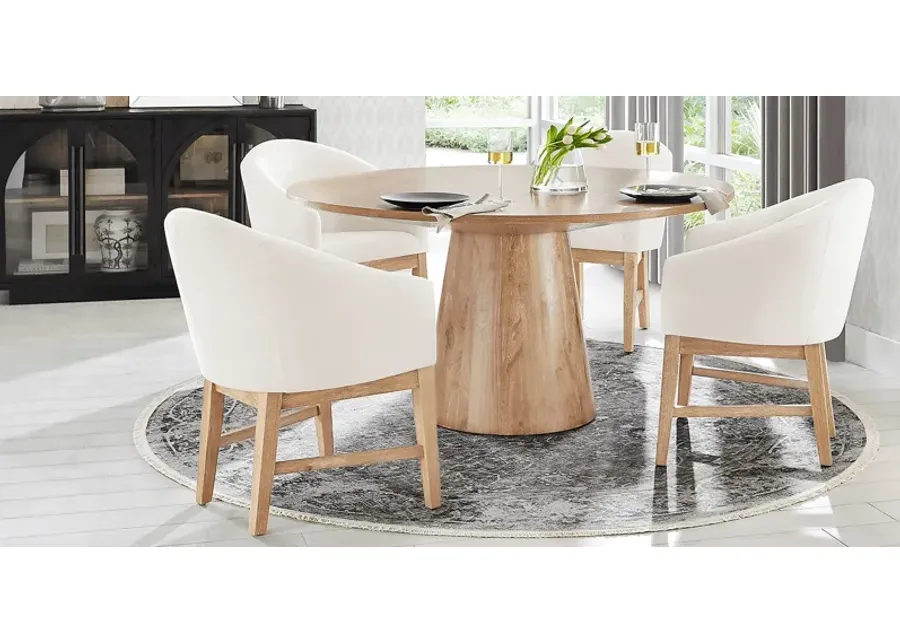 Kendall Natural 5 Pc 59"" Round Dining Room with White Arm Chairs