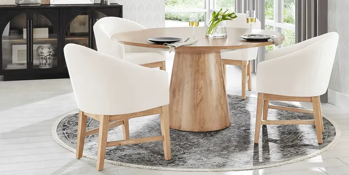 Kendall Natural 5 Pc 59"" Round Dining Room with White Arm Chairs