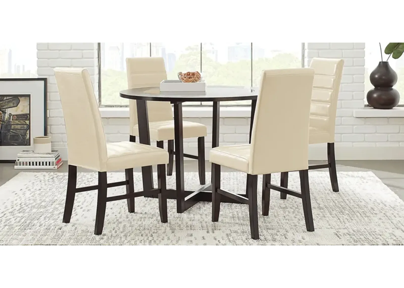 Mabry Espresso 5 Pc Dining Set with Cream Chairs