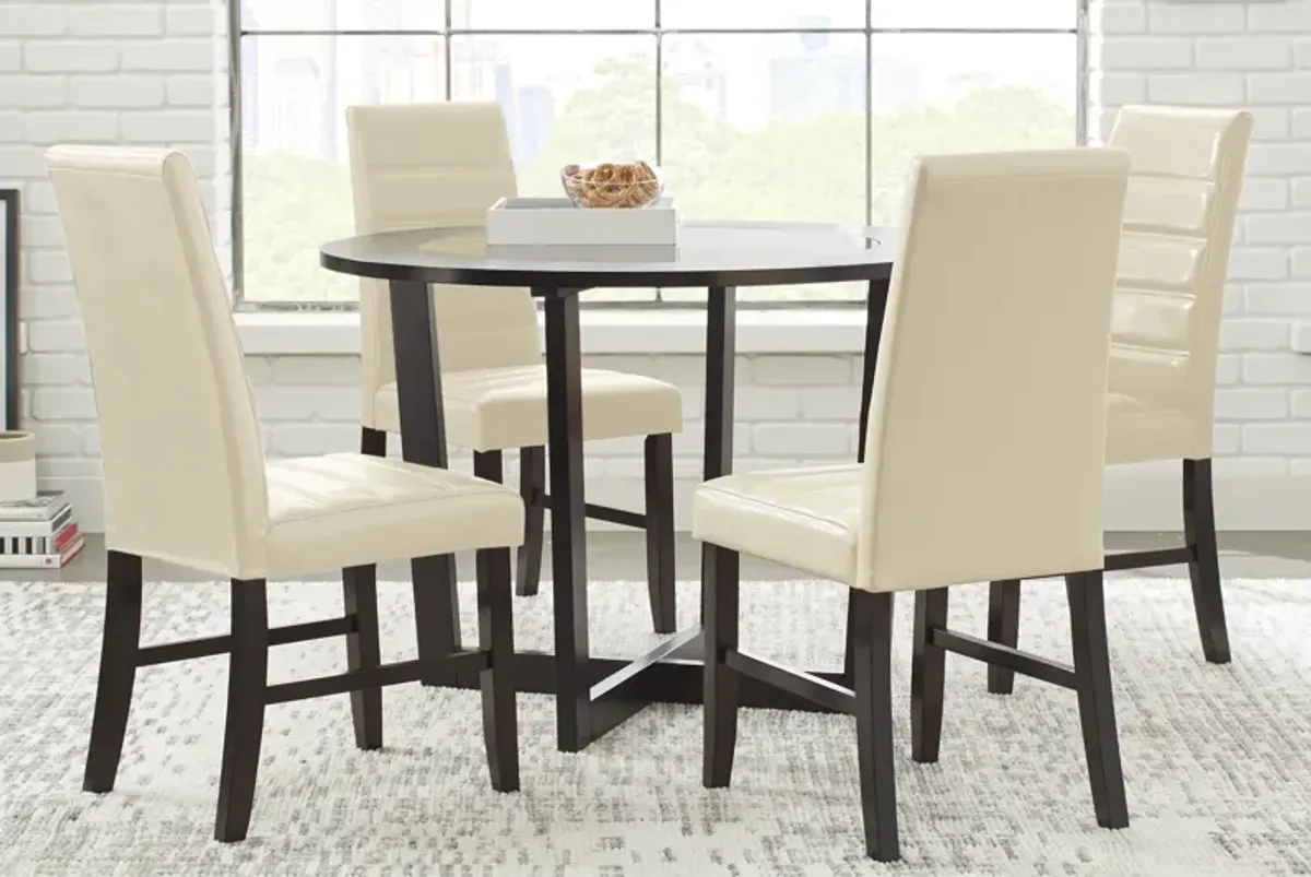 Mabry Espresso 5 Pc Dining Set with Cream Chairs