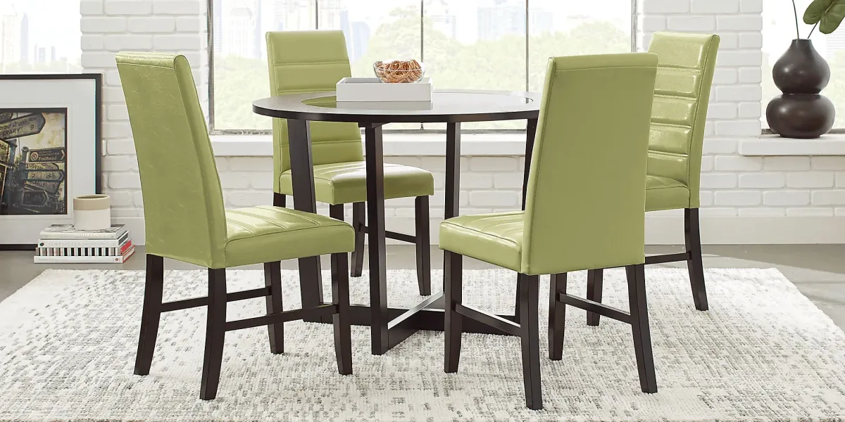 Mabry Espresso 5 Pc Dining Set with Green Chairs