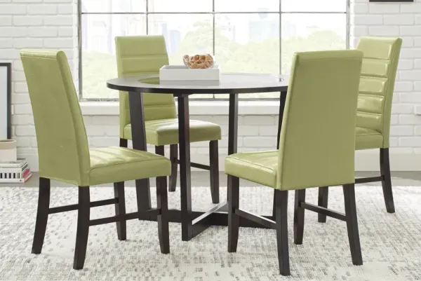 Mabry Espresso 5 Pc Dining Set with Green Chairs