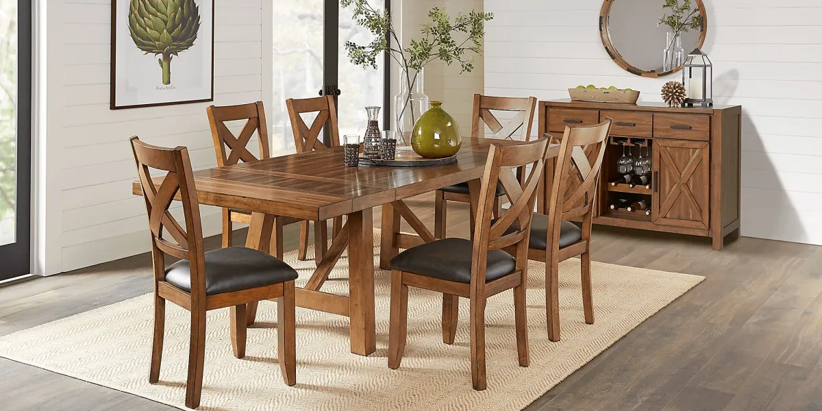Acorn Cottage Brown 7 Pc Dining Room with X-Back Chairs