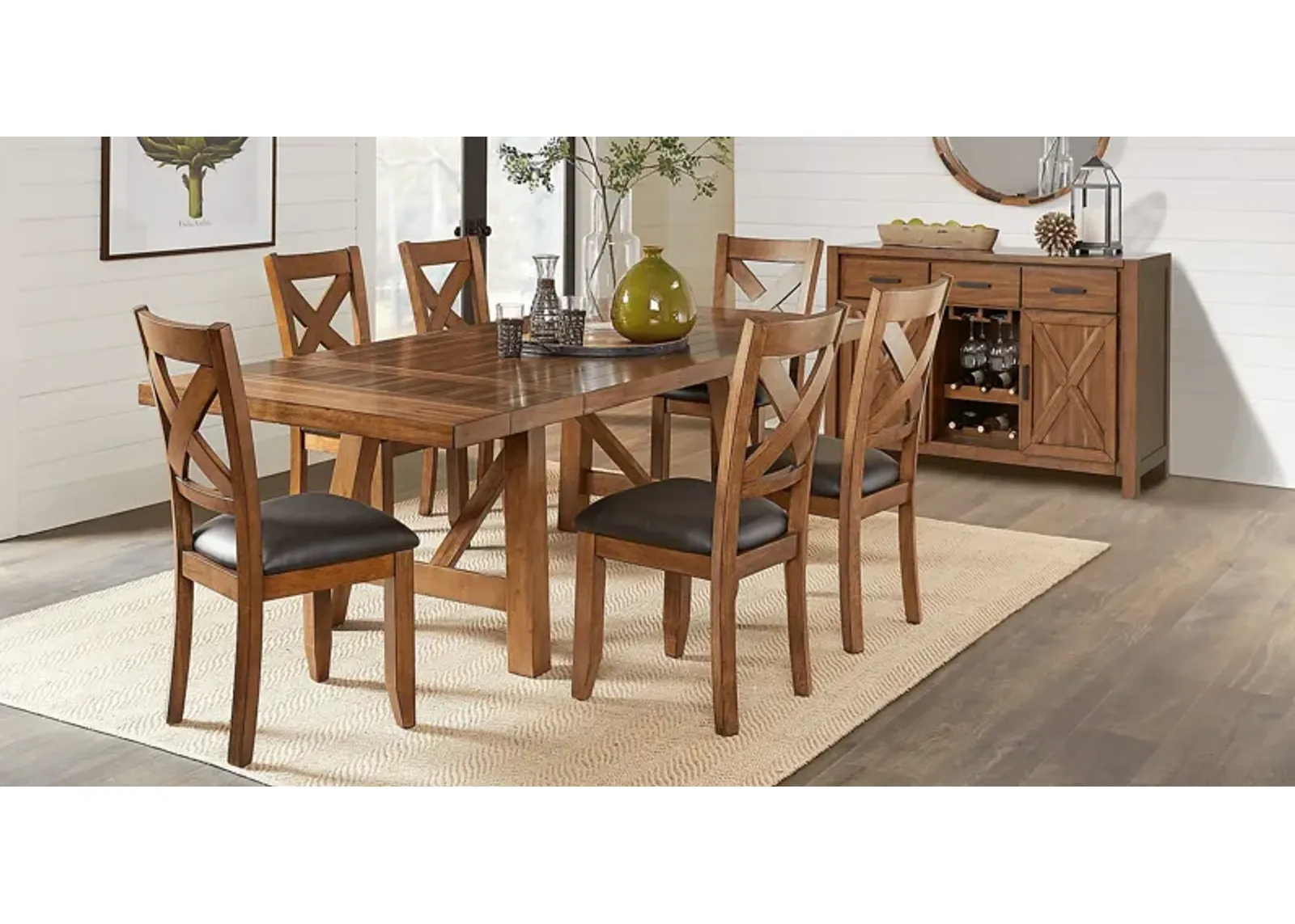 Acorn Cottage Brown 7 Pc Dining Room with X-Back Chairs