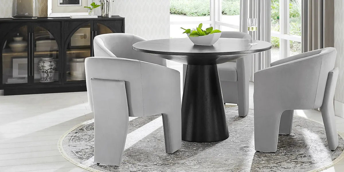 Kendall Black 5 Pc 48" Round Dining Room with Gray Arm Chairs