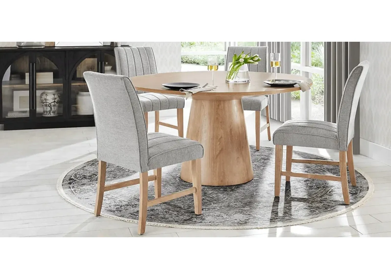 Kendall Natural 5 Pc 59"" Round Dining Room with Gray Side Chairs