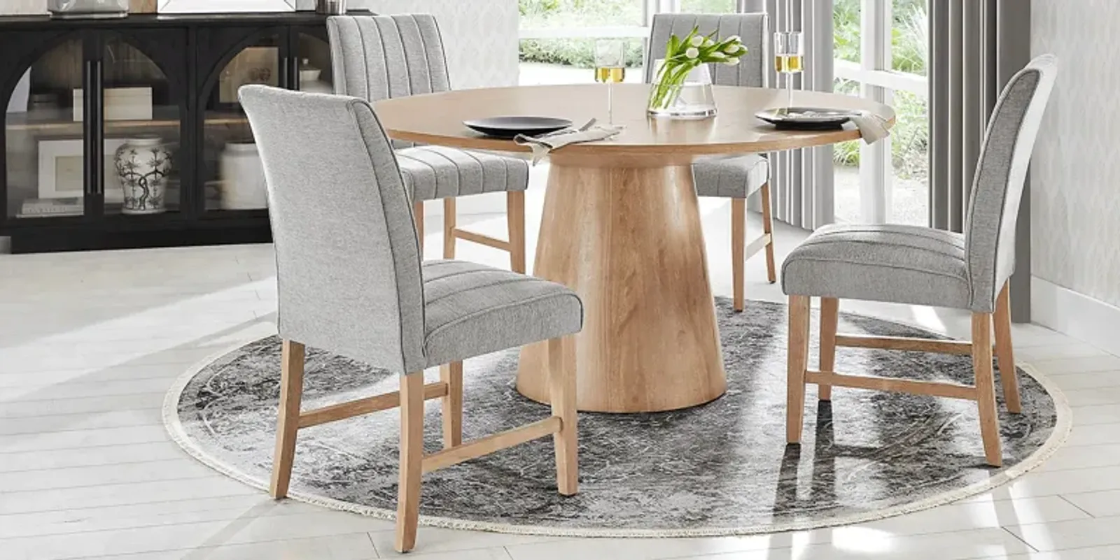 Kendall Natural 5 Pc 59"" Round Dining Room with Gray Side Chairs