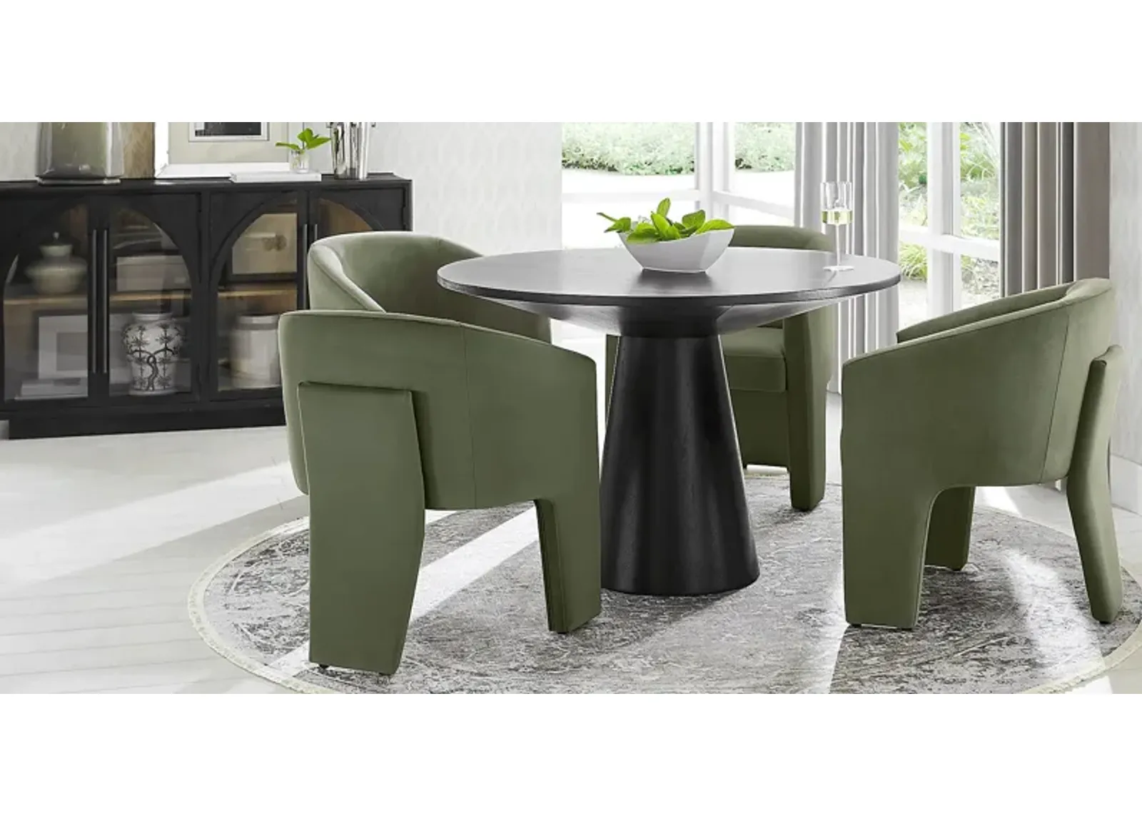 Kendall Black 5 Pc 48"" Round Dining Room with Sage Arm Chairs